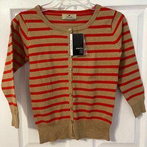 Brown button down Cardigan with Red Stripes